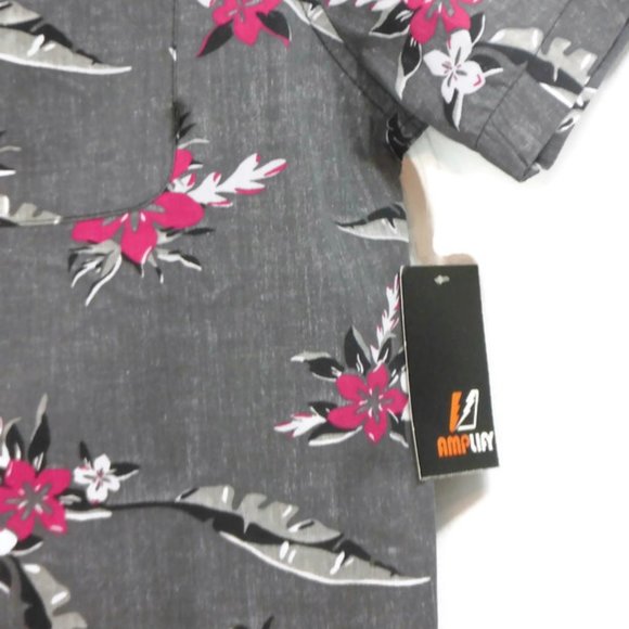 NWT Amplify Mens Gray Floral Hawaiian Shirt - XXL - Picture 7 of 8